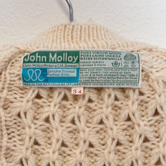 VTG John Molloy Cream Irish Wool Fisherman Knit Cardigan Sweater Size 34 | XS/S - Picture 9 of 12